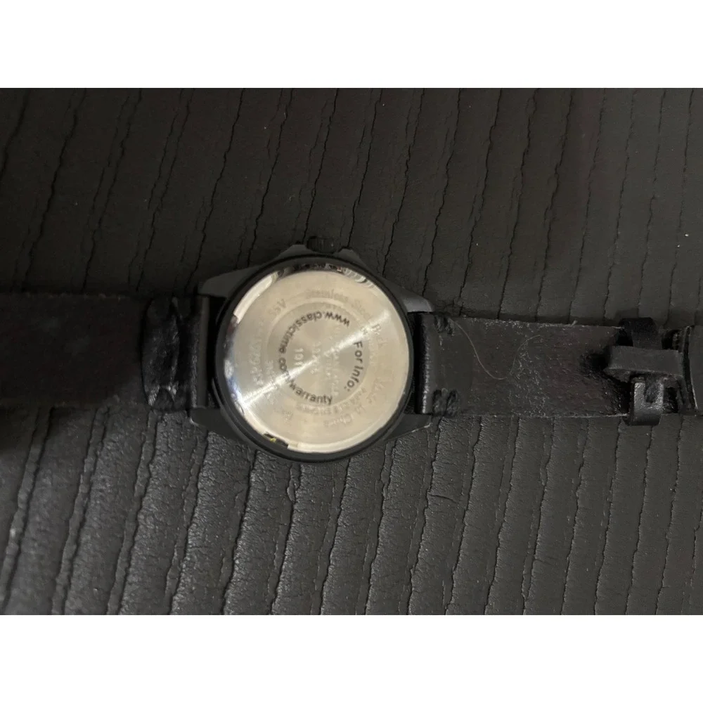 Classic Time Mens Military Field Watch Black Dial Red Bezel Leather Strap 33348